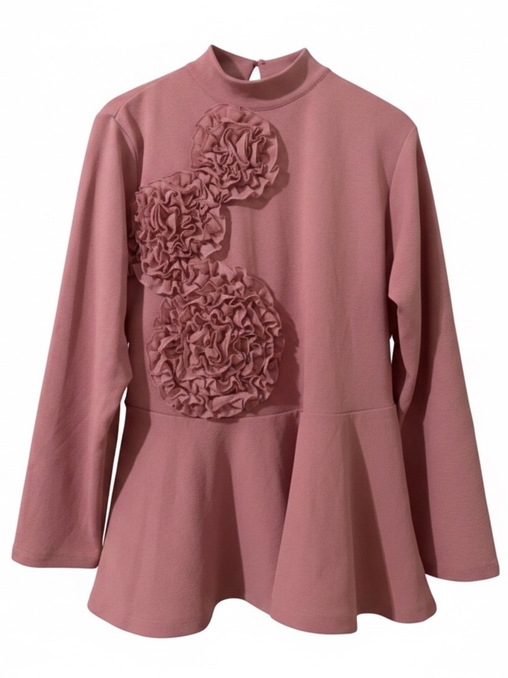 Ashley Stewart Pink Rosette Peplum Top - Long Sleeve Mock Neck - Plus Size 18/20